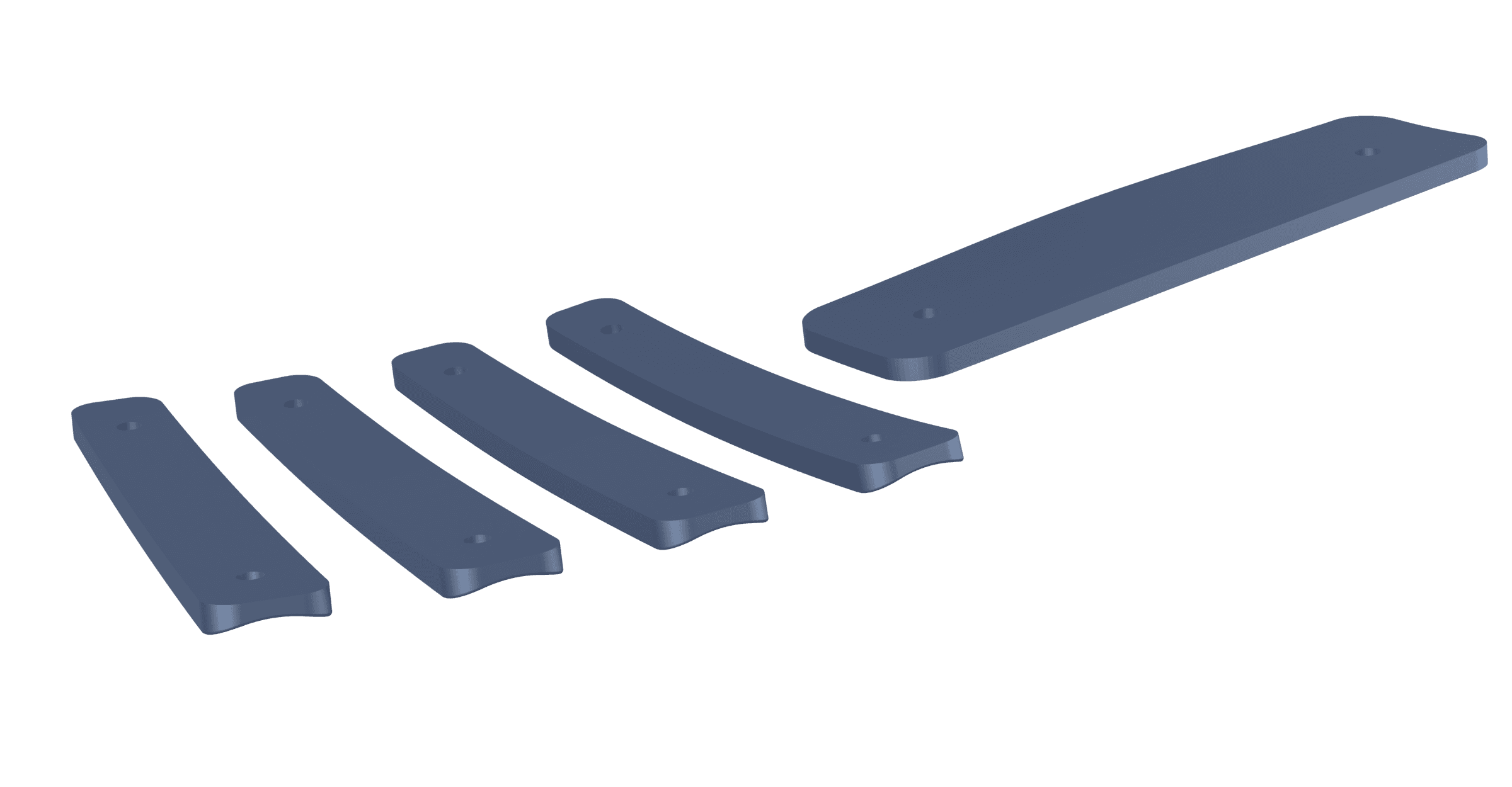 FIRMOFLEX strut array: five fanned struts as separate parts, isometric view