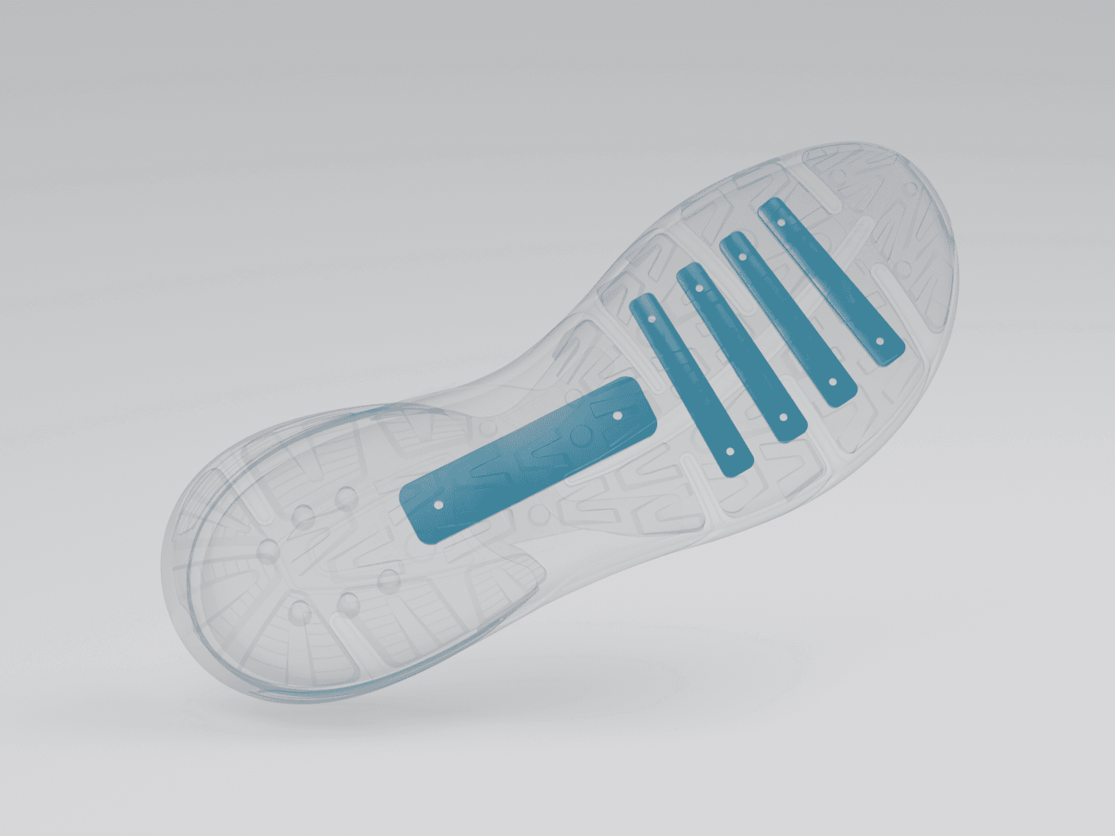 X-ray view of the sole from below: the FIRMOFLEX struts sit embedded across the forefoot